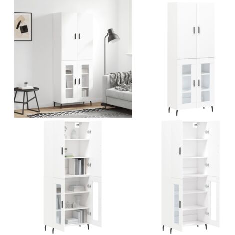 Aparador alto madera contrachapada blanco 69,5x34x180 cm - Mueble de almacenamiento - Madera contrachapada
