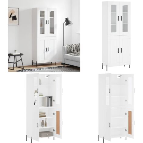 Aparador alto madera contrachapada blanco 69,5x34x180 cm - Mueble de almacenamiento - Madera contrachapada