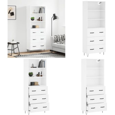Aparador alto madera contrachapada blanco 69,5x34x180 cm - Mueble de almacenamiento - Madera contrachapada
