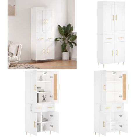 Aparador alto madera contrachapada blanco 69,5x34x180 cm - Mueble de almacenamiento - Madera contrachapada