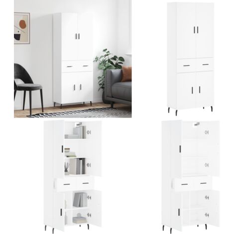 Aparador alto madera contrachapada blanco 69,5x34x180 cm - Mueble de almacenamiento - Madera contrachapada