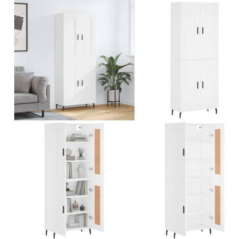 Aparador alto madera contrachapada blanco 69,5x34x180 cm - Mueble de almacenamiento - Madera contrachapada
