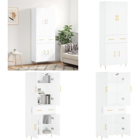 Aparador alto madera contrachapada blanco 69,5x34x180 cm - Mueble de almacenamiento - Madera contrachapada