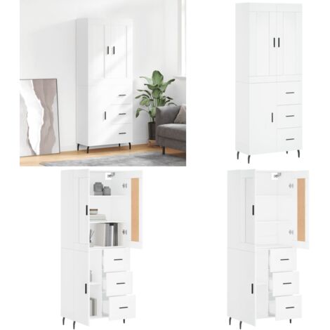 Aparador alto madera contrachapada blanco 69,5x34x180 cm - Mueble de almacenamiento - Madera contrachapada