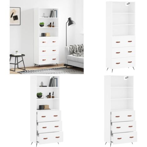 Aparador alto madera contrachapada blanco 69,5x34x180 cm - Mueble de almacenamiento - Madera contrachapada