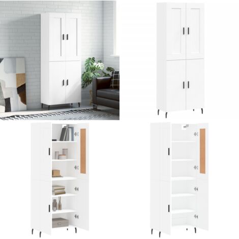 Aparador alto madera contrachapada blanco 69,5x34x180 cm - Mueble de almacenamiento - Madera contrachapada