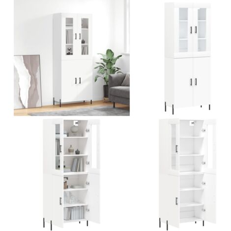 Aparador alto madera contrachapada blanco 69,5x34x180 cm - Mueble de almacenamiento - Madera contrachapada