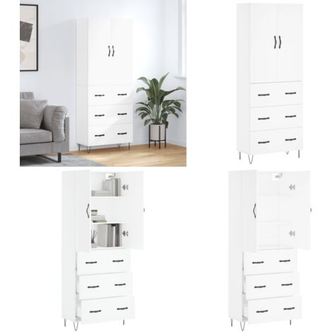 Aparador alto madera contrachapada blanco 69,5x34x180 cm - Mueble de almacenamiento - Madera contrachapada