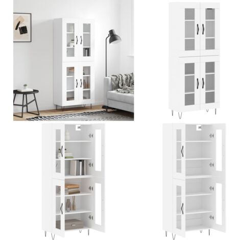 Aparador alto madera contrachapada blanco 69,5x34x180 cm - Mueble de almacenamiento - Madera contrachapada