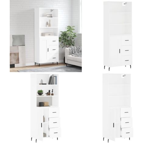 Aparador alto madera contrachapada blanco 69,5x34x180 cm - Mueble de almacenamiento - Madera contrachapada