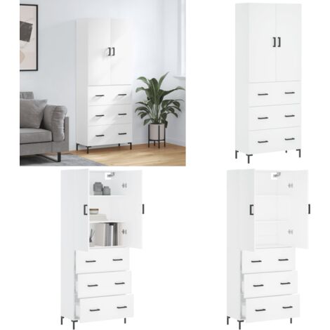 Aparador alto madera contrachapada blanco 69,5x34x180 cm - Mueble de almacenamiento - Madera contrachapada