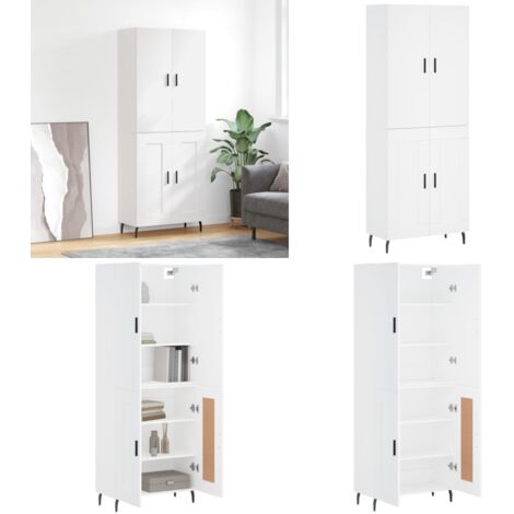 Aparador alto madera contrachapada blanco 69,5x34x180 cm - Mueble de almacenamiento - Madera contrachapada