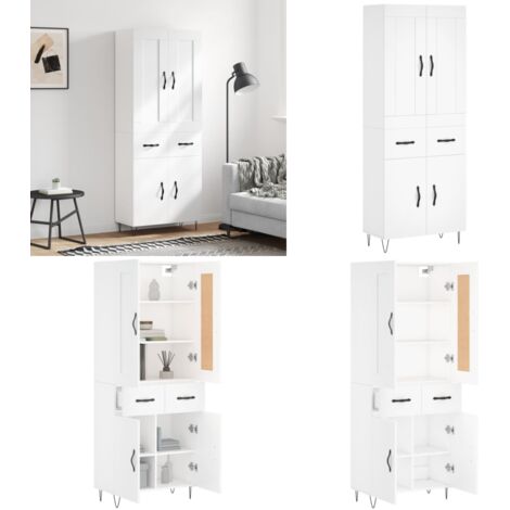 Aparador alto madera contrachapada blanco 69,5x34x180 cm - Mueble de almacenamiento - Madera contrachapada