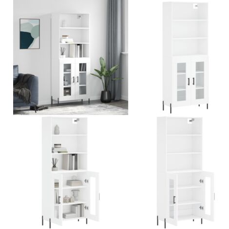 Aparador alto madera contrachapada blanco 69,5x34x180 cm - Mueble de almacenamiento - Madera contrachapada