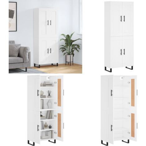 Aparador alto madera contrachapada blanco 69,5x34x180 cm - Mueble de almacenamiento - Madera contrachapada