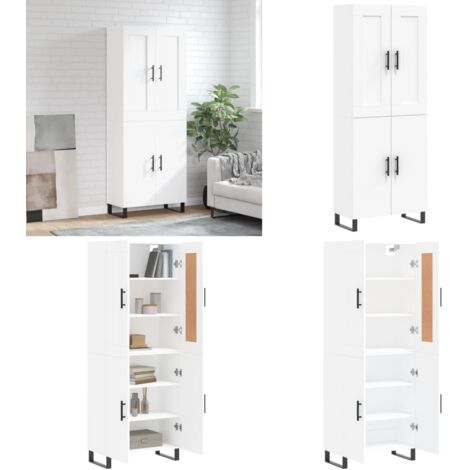 Aparador alto madera contrachapada blanco 69,5x34x180 cm - Mueble de almacenamiento - Madera contrachapada