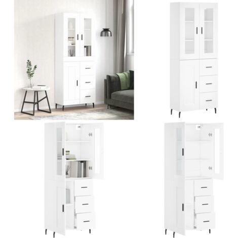 Aparador alto madera contrachapada blanco 69,5x34x180 cm - Mueble de almacenamiento - Madera contrachapada