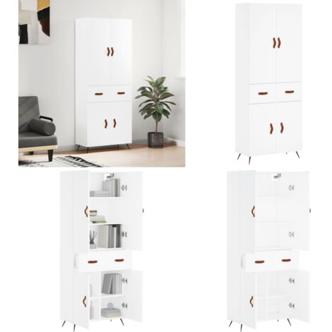 Aparador alto madera contrachapada blanco 69,5x34x180 cm - Mueble de almacenamiento - Madera contrachapada