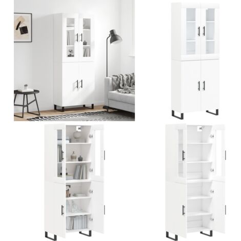 Aparador alto madera contrachapada blanco 69,5x34x180 cm - Mueble de almacenamiento - Madera contrachapada