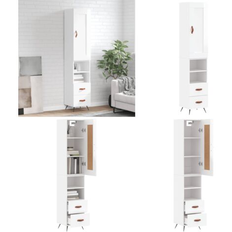 Aparador alto madera contrachapada blanco brillo 34,5x34x180 cm - Mueble de madera contrachapada - Almacenamiento organizado