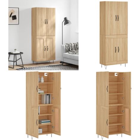 Aparador alto madera contrachapada color roble 69,5x34x180 cm - Mueble de almacenamiento - Madera contrachapada