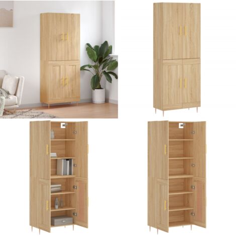 Aparador alto madera contrachapada color roble 69,5x34x180 cm - Mueble de almacenamiento - Madera contrachapada