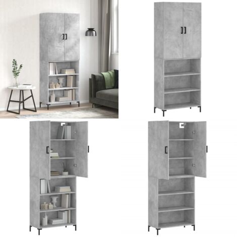 Aparador alto madera contrachapada gris hormigón 69,5x34x180 cm - Estantería de madera - Muebles de almacenamiento