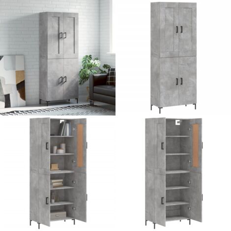Aparador alto madera contrachapada gris hormigón 69,5x34x180 cm - Mueble de almacenamiento - Madera contrachapada
