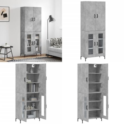 Aparador alto madera contrachapada gris hormigón 69,5x34x180 cm - Mueble de almacenamiento - Madera contrachapada