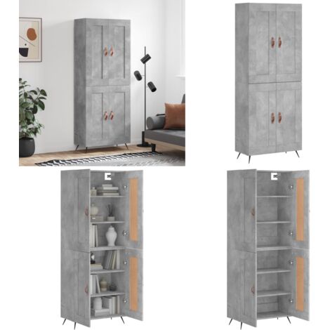 Aparador alto madera contrachapada gris hormigón 69,5x34x180 cm - Mueble de almacenamiento - Madera contrachapada