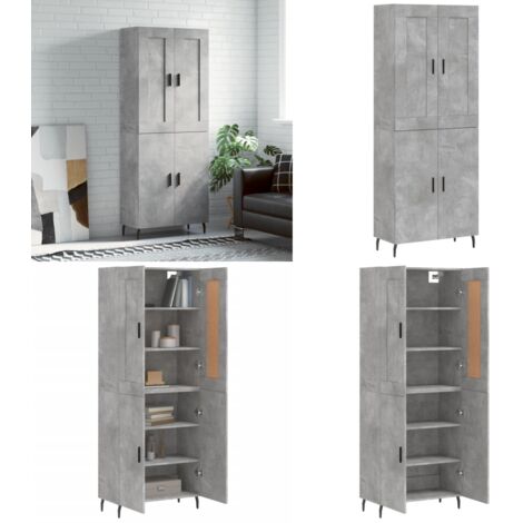 Aparador alto madera contrachapada gris hormigón 69,5x34x180 cm - Mueble de almacenamiento - Madera contrachapada