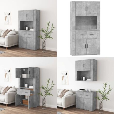Aparador alto madera contrachapada gris hormigón - Mueble de pared - Almacenamiento
