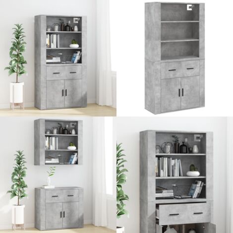 Aparador alto madera contrachapada gris hormigón - Mueble de pared - Almacenamiento