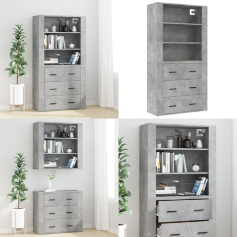 Aparador alto madera contrachapada gris hormigón - Mueble de pared - Almacenamiento