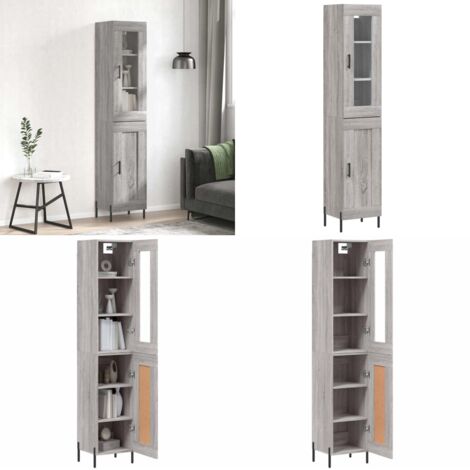 Aparador alto madera contrachapada gris Sonoma 34,5x34x180 cm - Aparador de madera - Aparador gris Sonoma