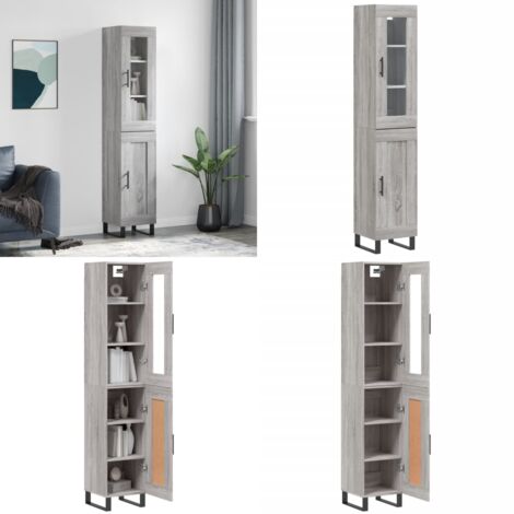 Aparador alto madera contrachapada gris Sonoma 34,5x34x180 cm - Aparador de madera - Aparador gris Sonoma