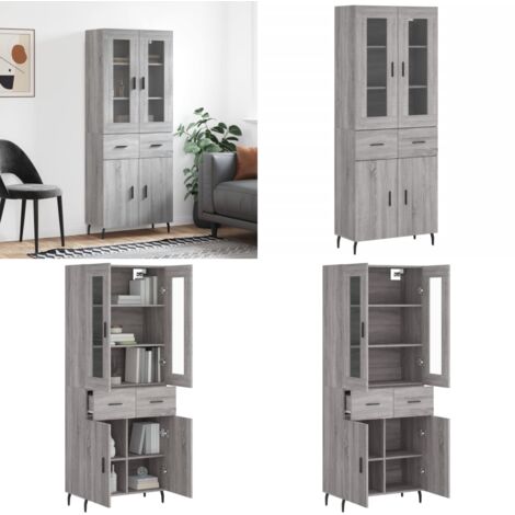 Aparador alto madera contrachapada gris sonoma 69,5x34x180 cm - Aparador de madera - Aparador gris Sonoma
