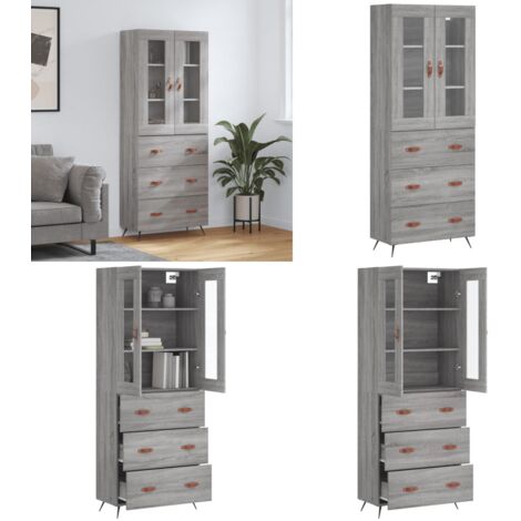 Aparador alto madera contrachapada gris sonoma 69,5x34x180 cm - Aparador de madera - Aparador gris Sonoma