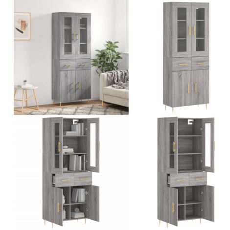 Aparador alto madera contrachapada gris sonoma 69,5x34x180 cm - Aparador de madera - Aparador gris Sonoma
