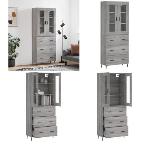 Aparador alto madera contrachapada gris sonoma 69,5x34x180 cm - Aparador de madera - Aparador gris Sonoma