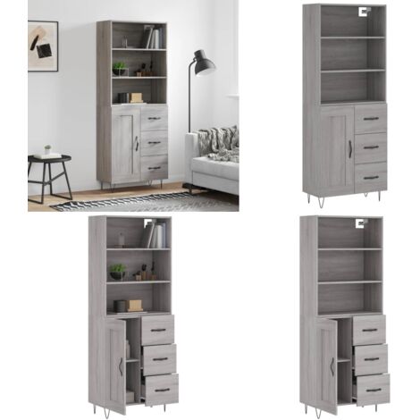 Aparador alto madera contrachapada gris sonoma 69,5x34x180 cm - Madera contrachapada - Almacenamiento