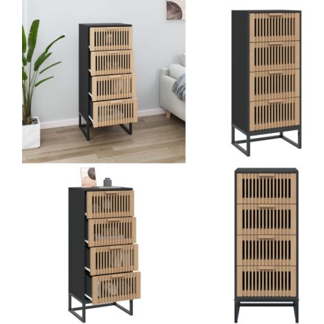 Aparador alto madera contrachapada negro 40x30x95 cm - Aparador negro - Muebles de madera contrachapada