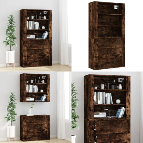 Aparador alto madera contrachapada roble ahumado - Mueble de pared - Almacenamiento