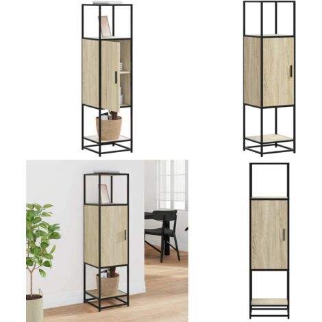 Aparador alto madera de ingeniería y metal 35,5x35x139 cm - Almacenamiento - Muebles de madera