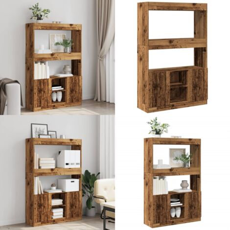 Aparador alto madera ingeniería madera envejecida 92x33x140 cm - Estante de madera - Muebles decorativos