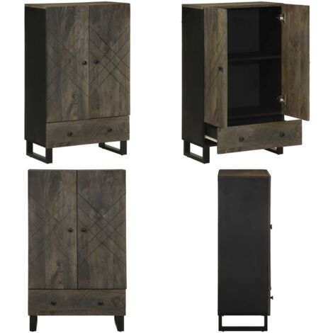 Aparador alto madera maciza de mango negro 60x33x100 cm - Madera maciza - Almacenamiento