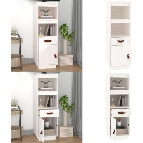 Aparador alto madera maciza de pino blanco 34x40x108,5 cm - Madera de pino - Almacenamiento
