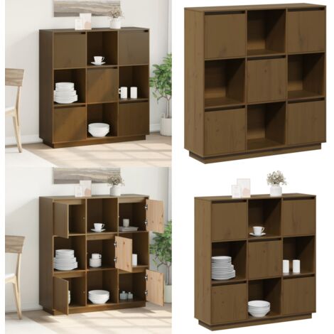 Aparador alto madera maciza de pino marrón miel 110,5x35x117 cm - Madera maciza - Almacenamiento