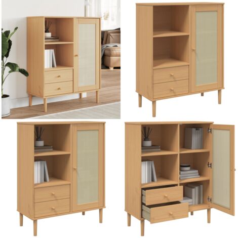 Aparador alto SENJA aspecto de ratán madera marrón 90x40x112 cm - Aparador de madera - Aparador de ratán sintético