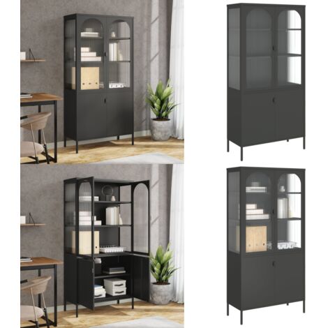 Aparador alto vidrio y acero negro 90x40x180 cm - Almacenamiento - Estantería